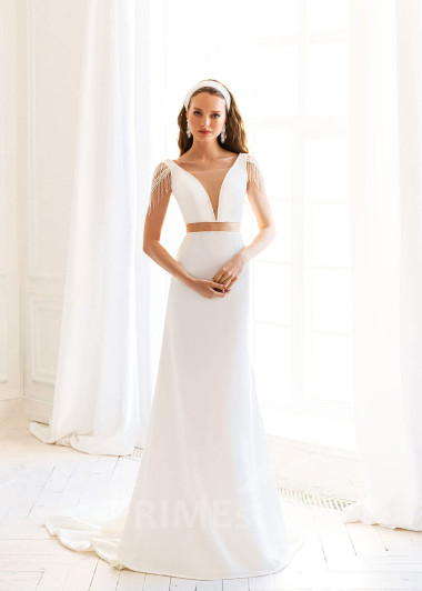 Elegantné hladké svadobné šaty BS051