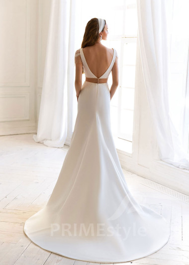 Elegantné hladké svadobné šaty BS051 - primestyle.sk