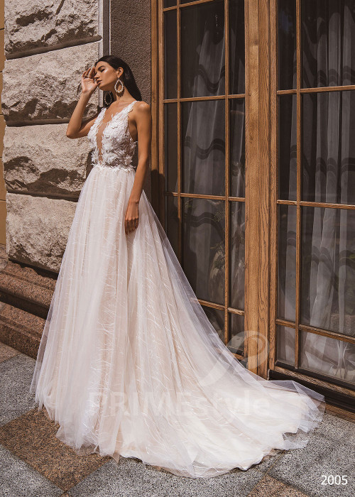 Extravagantné kvetované svadobné šaty RC2005