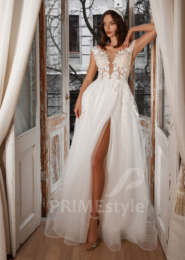 Extravagantné čipkované svadobné šaty RS703