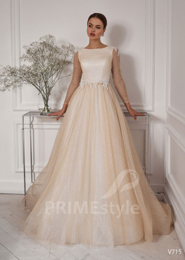 Extravagantné trblietavé svadobné šaty RS715