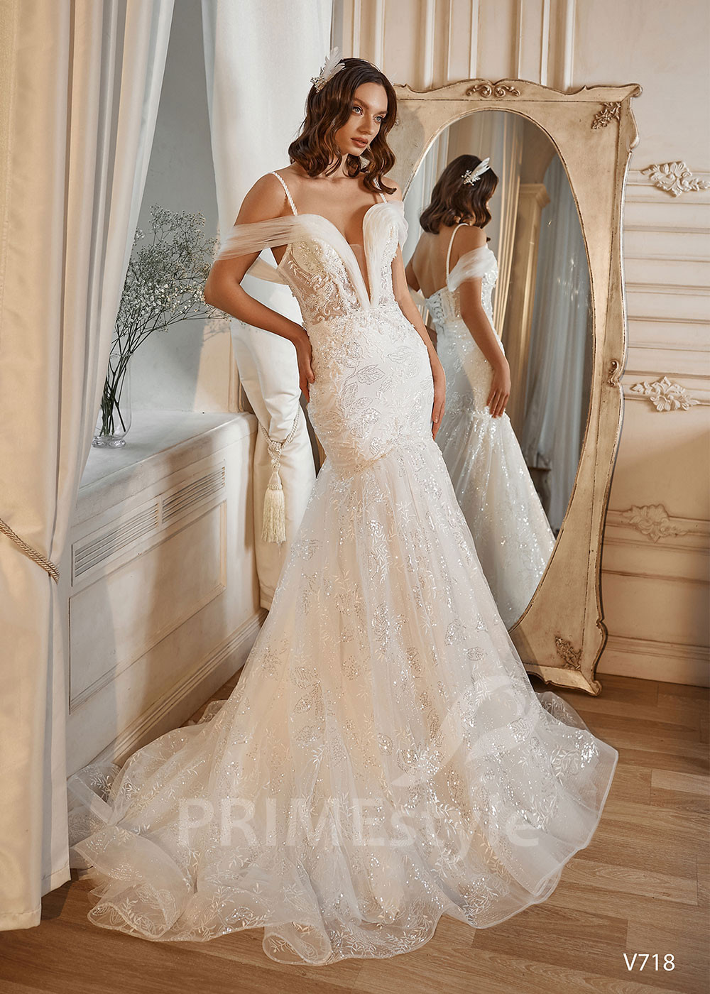 Extravagantné trblietavé svadobné šaty RS718