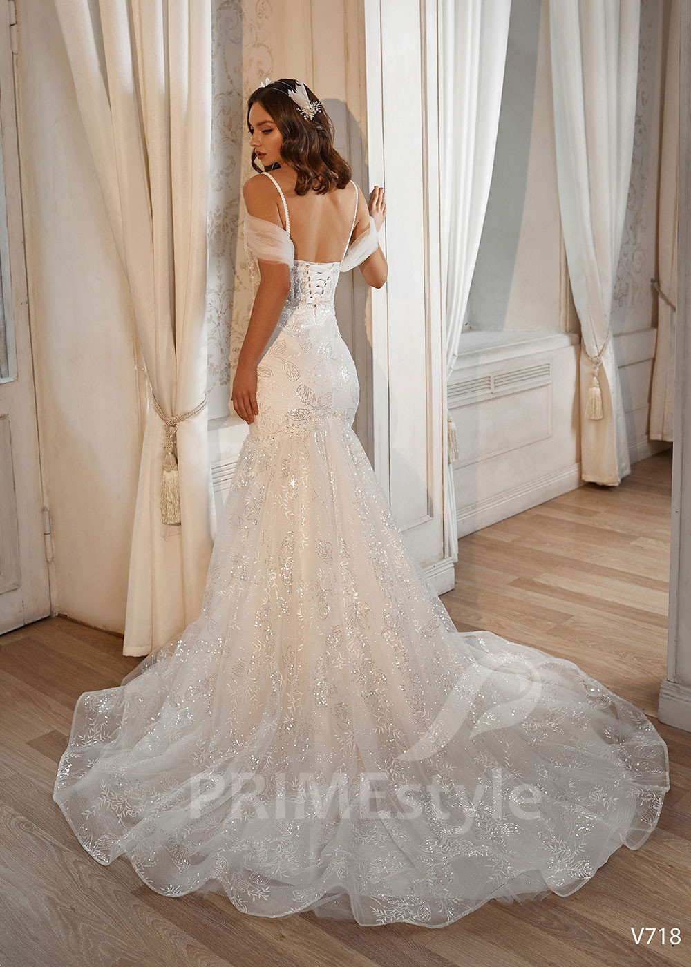 Extravagantné trblietavé svadobné šaty RS718