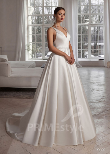 Jednoduché saténove svadobné šaty RS722