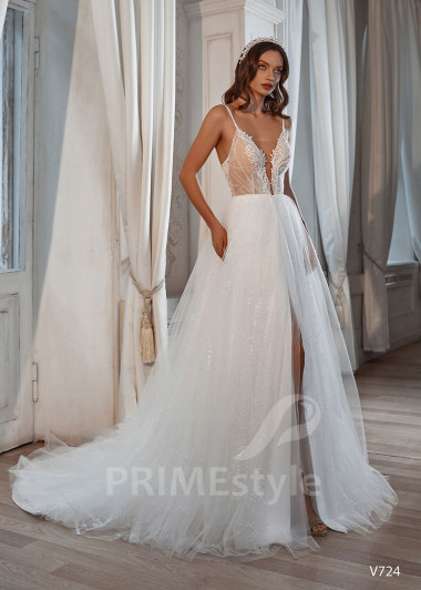 Extravagantné svadobné šaty na ramienka RS724