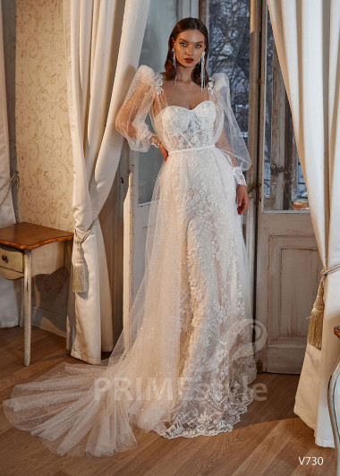 Extravagantné celočipkované svadobné šaty RS730