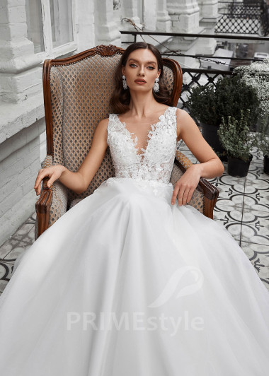 Jednoduché čipkované svadobné šaty RS736 - primestyle.sk