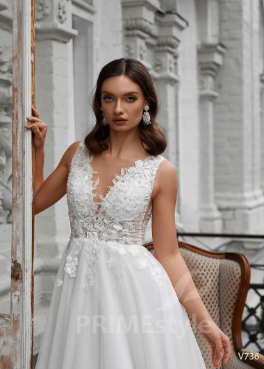 Jednoduché čipkované svadobné šaty RS736 - primestyle.sk