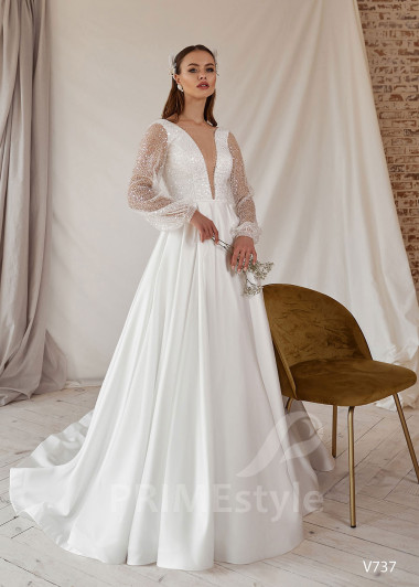 Elegantné saténove svadobné šaty RS737