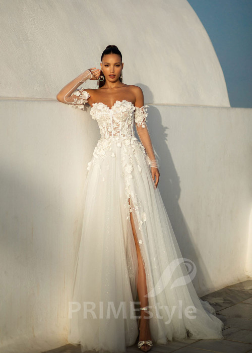 Exkluzívne kvetované svadobné šaty SN005