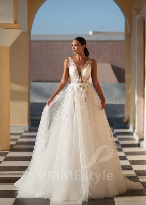 Elegantné čipkované svadobné šaty SN006