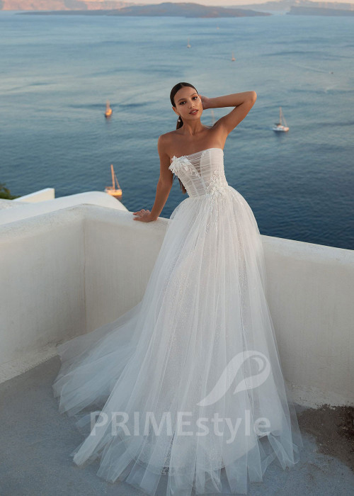 Jednoduché tylové svadobné šaty SN008