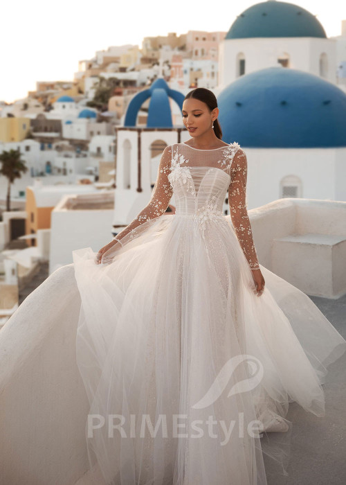 Jednoduché tylové svadobné šaty SN008