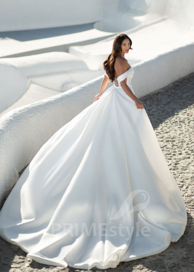 Elegantné saténove svadobné šaty SN019 - primestyle.sk