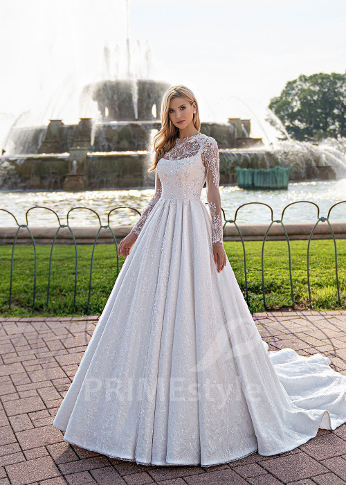 Elegantné čipkované svadobné šaty EMS126