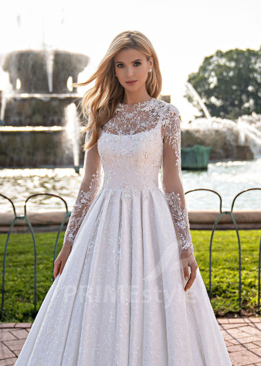 Elegantné čipkované svadobné šaty EMS126 - primestyle.sk