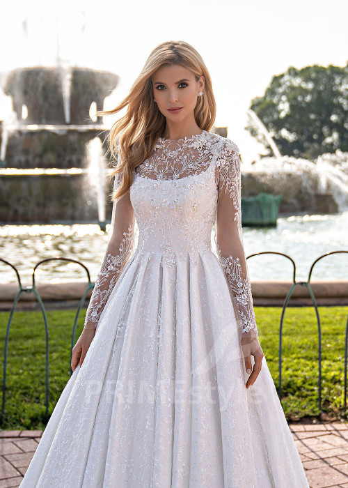 Elegantné čipkované svadobné šaty EMS126