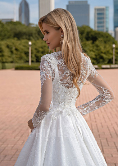 Elegantné čipkované svadobné šaty EMS126 - primestyle.sk