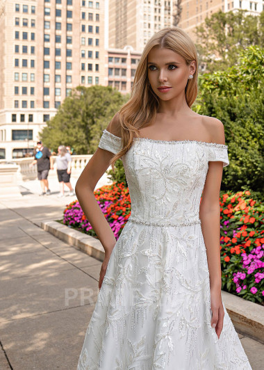 Luxusné čipkované svadobné šaty EMS127 - primestyle.sk