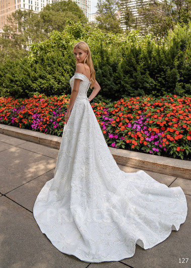 Luxusné čipkované svadobné šaty EMS127 - primestyle.sk