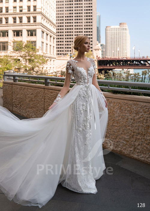 Exkluzívne čipkované svadobné šaty EMS128