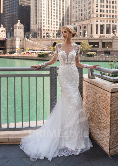 Exkluzívne čipkované svadobné šaty EMS128 - primestyle.sk