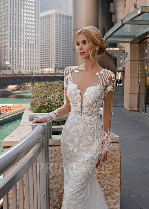Exkluzívne čipkované svadobné šaty EMS128