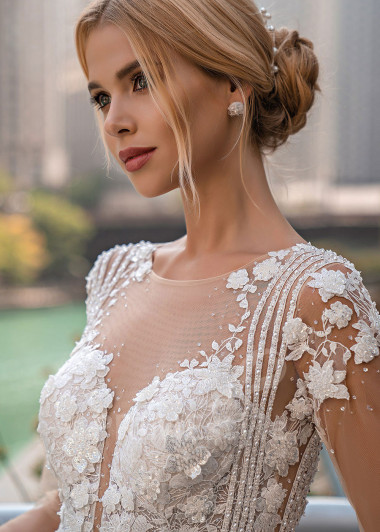Exkluzívne čipkované svadobné šaty EMS128 - primestyle.sk