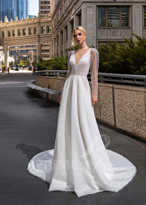 Elegantné minimalistické svadobné šaty EMS129