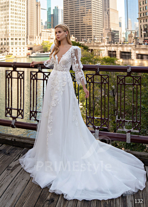 Exkluzívne kvetované svadobné šaty EMS132