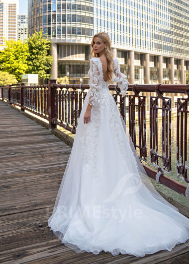 Exkluzívne kvetované svadobné šaty EMS132 - primestyle.sk