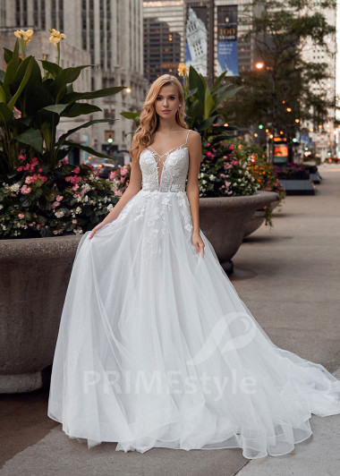 Elegantné kvetované svadobné šaty EMS133