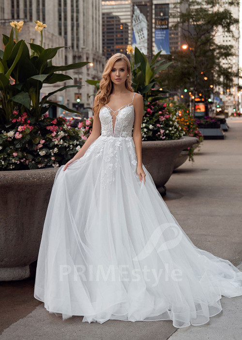 Elegantné kvetované svadobné šaty EMS133