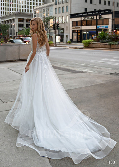 Elegantné kvetované svadobné šaty EMS133 - primestyle.sk