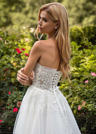 Jednoduché čipkované svadobné šaty EMS134 - primestyle.sk