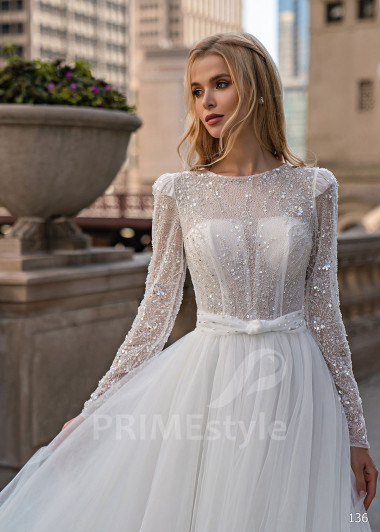 Luxusné trblietavé svadobné šaty EMS136 - primestyle.sk