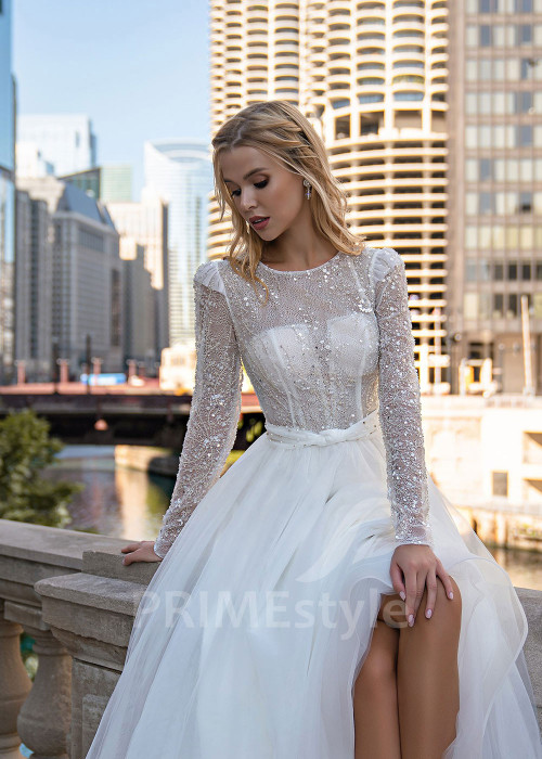 Luxusné trblietavé svadobné šaty EMS136