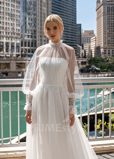 Jednoduché romantické svadobné šaty EMS138 - primestyle.sk