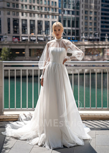 Jednoduché romantické svadobné šaty EMS138 - primestyle.sk