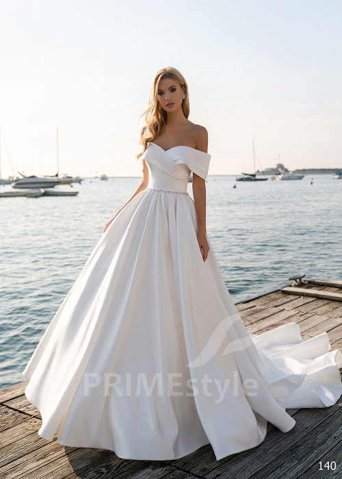 Elegantné hladké svadobné šaty EMS140