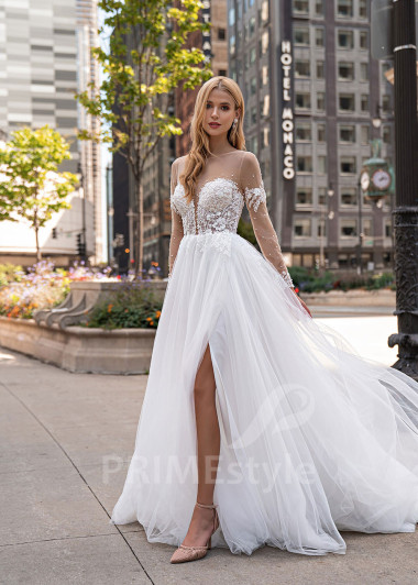 Elegantné čipkované svadobné šaty EMS141
