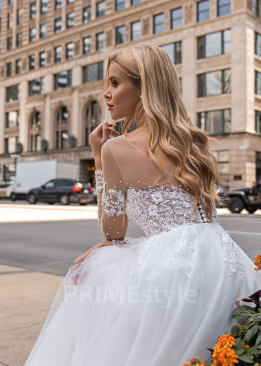 Elegantné čipkované svadobné šaty EMS141 - primestyle.sk