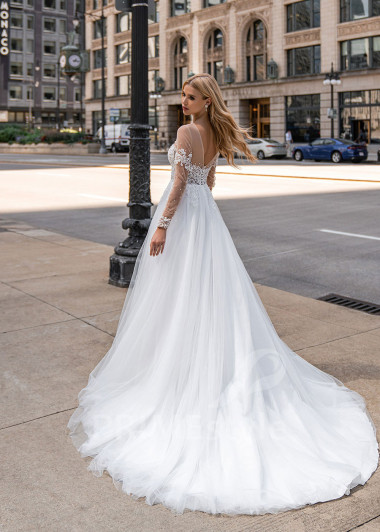 Elegantné čipkované svadobné šaty EMS141 - primestyle.sk