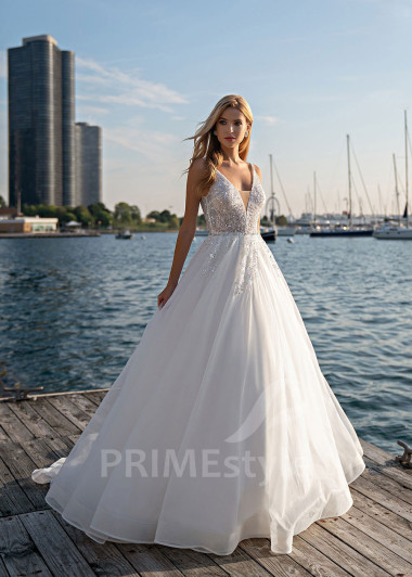 Luxusné trblietavé svadobné šaty EMS142