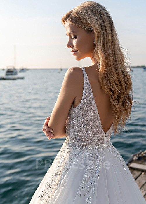 Luxusné trblietavé svadobné šaty EMS142