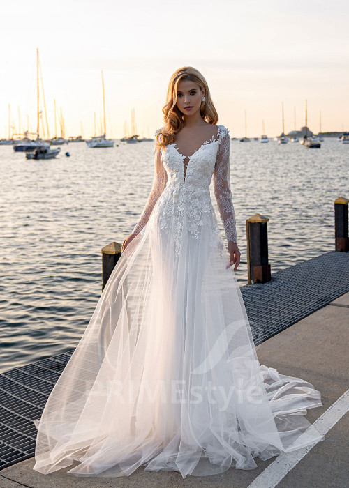 Luxusné kvetované svadobné šaty EMS145