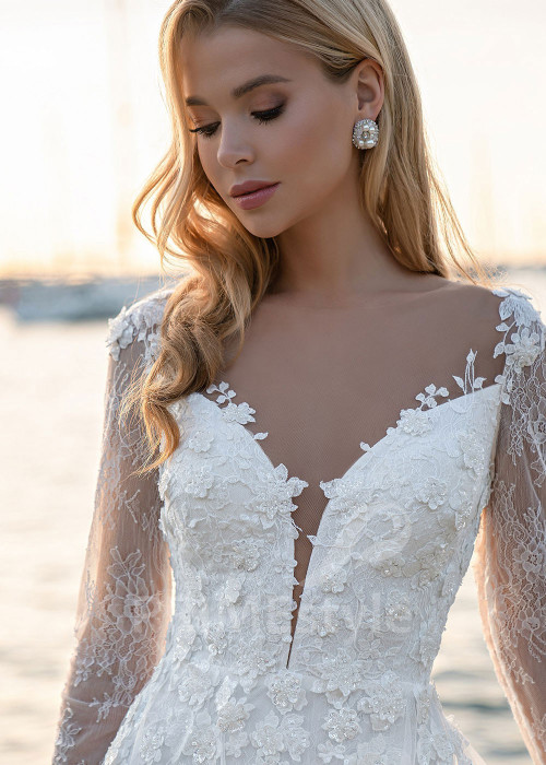 Luxusné kvetované svadobné šaty EMS145