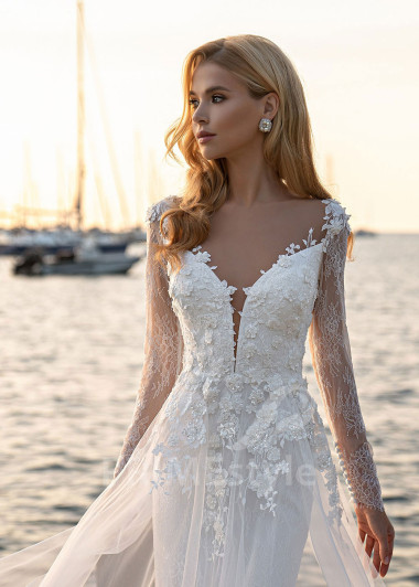 Luxusné kvetované svadobné šaty EMS145 - primestyle.sk