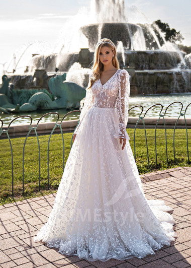 Exkluzívne celočipkované svadobné šaty EMS147
