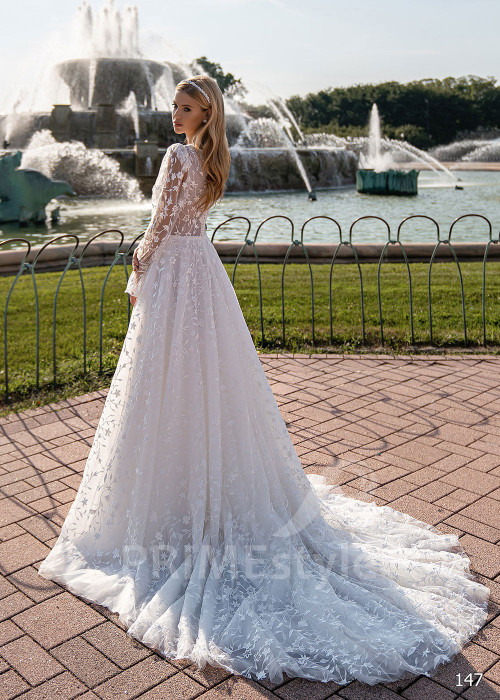 Exkluzívne celočipkované svadobné šaty EMS147